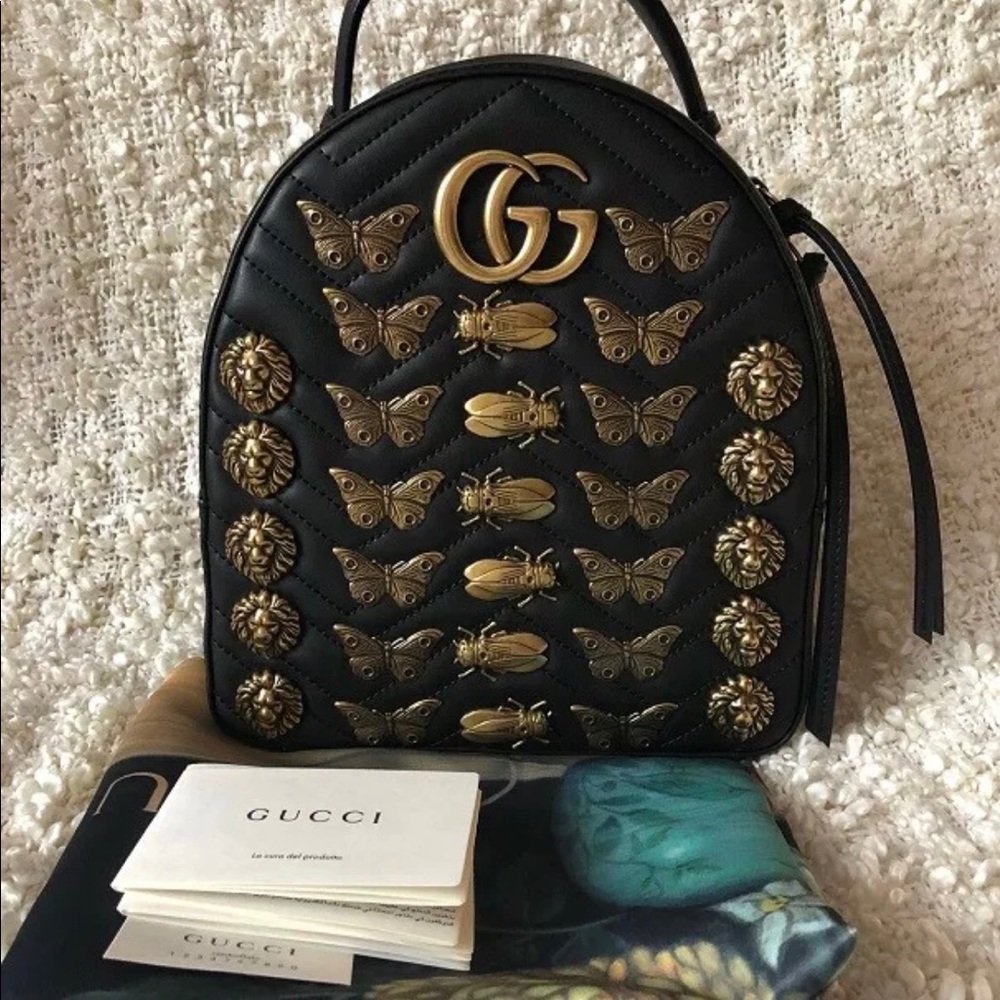 Gucci mararmont black insect backpack